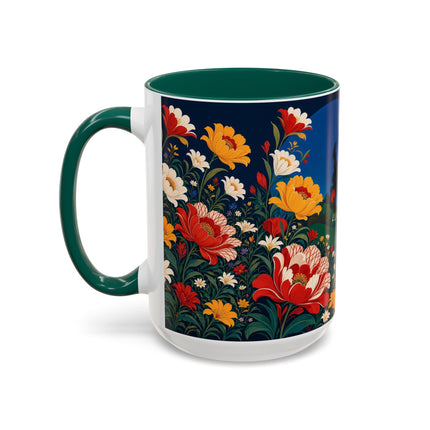 🌺🐦 The Enchanted Birdcage Garden Colorful Mug – Art Deco Floral Fantasy