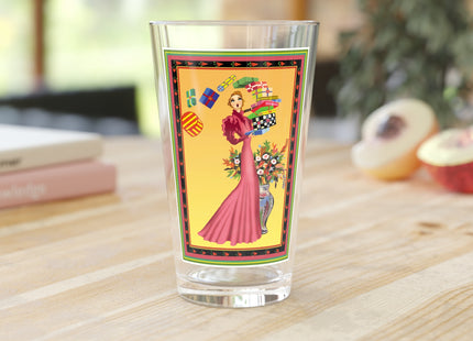 Elegant Holiday Woman with Gifts Glass, 16oz