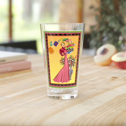 Elegant Holiday Woman with Gifts Glass, 16oz