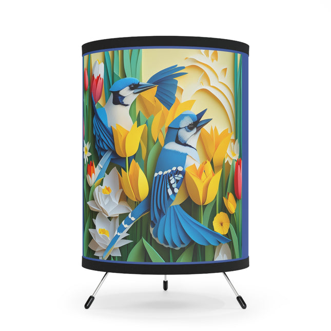 Blue Jays in a Spring Garden Tripod Lamp