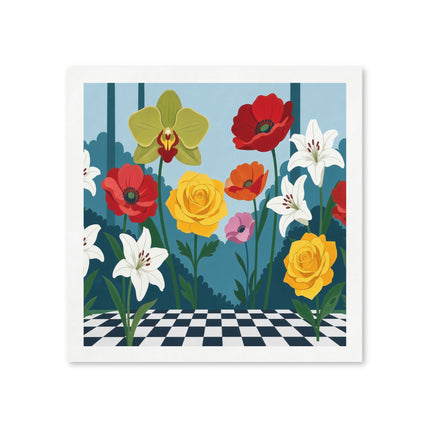 🌺🌹 The Enchanted Checkerboard Flower Garden Napkins – Art Deco Floral Whimsy