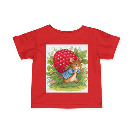 🐭🍓 The Little Raspberry Garden Mouse Infant Fine Jersey Tee – Whimsical Woodland Charm