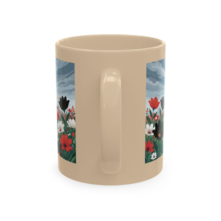 🌺☔ The Lady In The Stormy Flower Garden Ceramic Mug – Art Deco Fashion Elegance