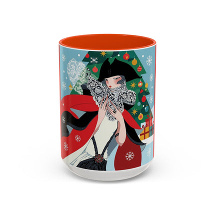 ❤️ The Lady Of The Crimson Scarf Colorful Mug – Art Deco Christmas Elegance