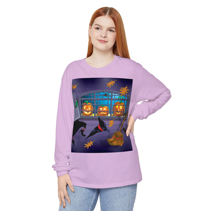 Whimsical Halloween Mischief Unisex Garment-dyed Long Sleeve T-Shirt