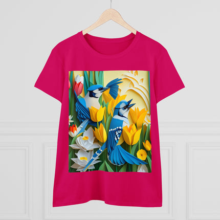 Blue Jays in a Spring Garden Women's Midweight Cotton Tee