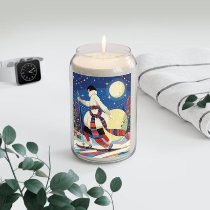 🌙🎿 The Moonlit Christmas Skier Scented Soy Candle – Whimsical Holiday Fantasy