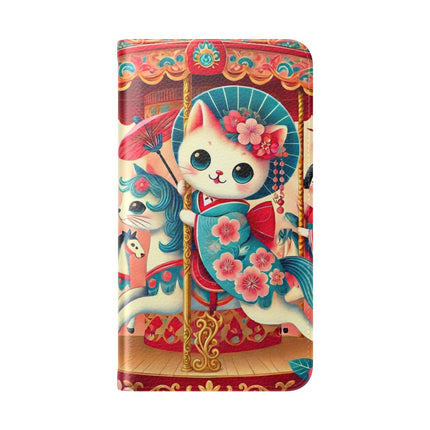 🎠🌸 Geisha Kitten's Enchanted Carousel Flip Case – Whimsical Dreams & Cherry Blossom Magic