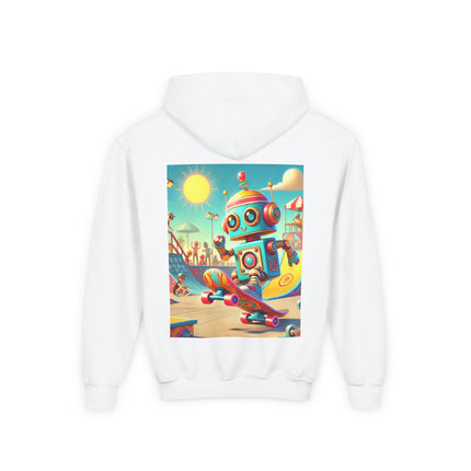 Skate Park Robot Youth Hooded Sweatshirt – Action, Energy & Retro Fun