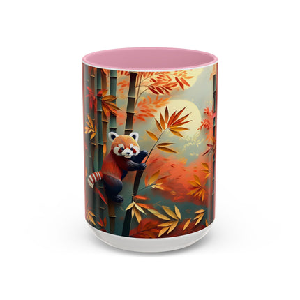 Red Panda at an Autumn Bamboo Grove Colorful Mugs (11oz, 15oz)