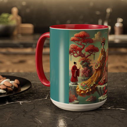 Cherry Blossom Courtesans & Crimson Crab Colorful Mug – Imperial Elegance & Playful Charm