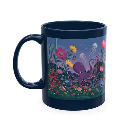 🐠🌸 The Lady Of The Underwater Flower Garden Ceramic Mug – Art Deco Aquatic Whimsy