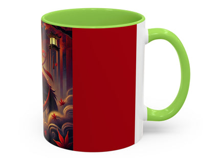 Regal Crimson Crane in the Autumn Mist Colorful Mugs (11oz, 15oz)