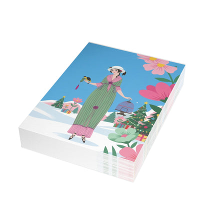 🐦🌸 The Lady Of The Christmas Songbird Greeting Card – Art Deco Holiday Charm