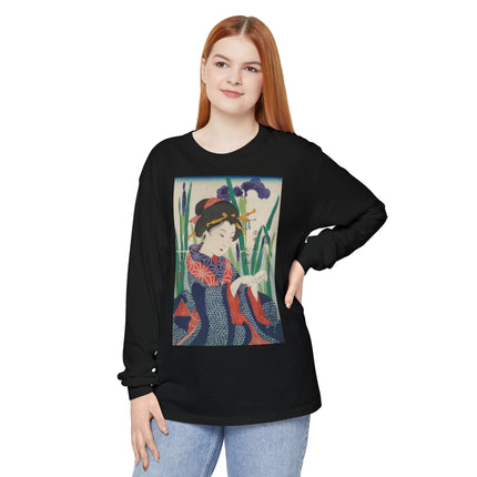 Woman with Origami Crane Garment-dyed Long Sleeve T-Shirt