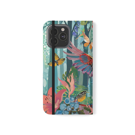 🦖🦋 Colorful Raptor Flip Case – Butterfly Wonder & Forest Adventure