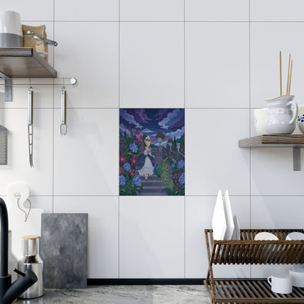 🦚🌸 The Peacock Garden Terrace Ceramic Tile – Art Deco Floral Elegance