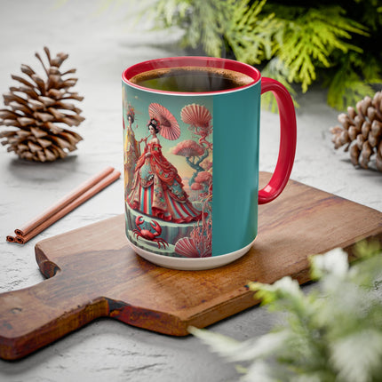 Cherry Blossom Courtesans & Crimson Crab Colorful Mug – Imperial Elegance & Playful Charm