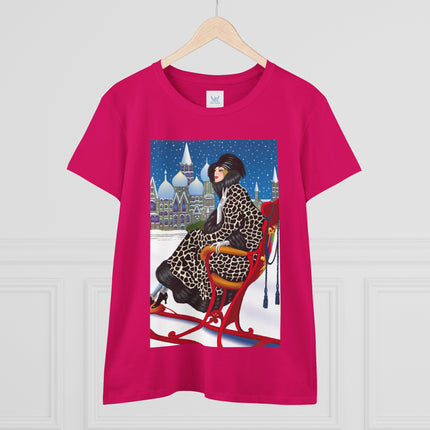 Elegant Winter Woman in Sleigh Women's Midweight Cotton Tee