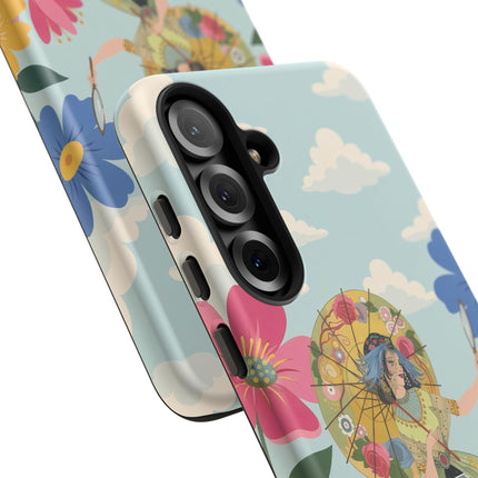 🌸🪞 The Floral Parasol Reflection Phone Case – Art Deco Garden Fantasy