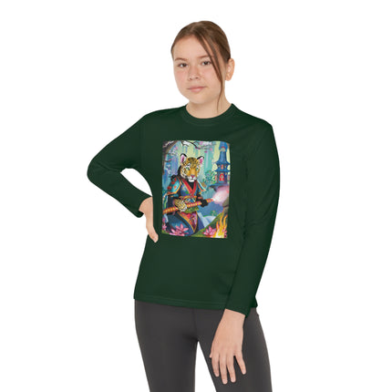 Cyberpunk Leopard Youth Long Sleeve Competitor Tee – Neon Magic & Futuristic Adventure