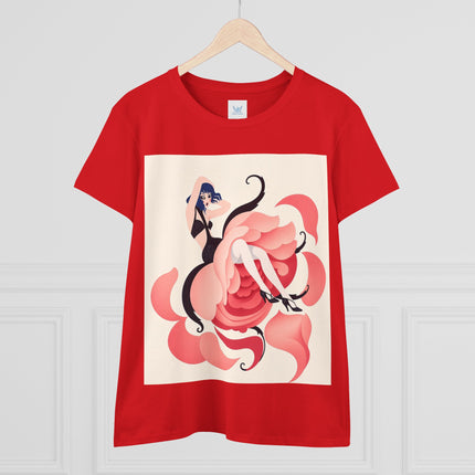 🌹🖤 The Lady Of The Blushing Rose Cotton Tee – Art Deco Fashion Illustration