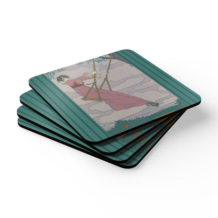La balançoire by Georges Lepape Corkwood Coaster Set