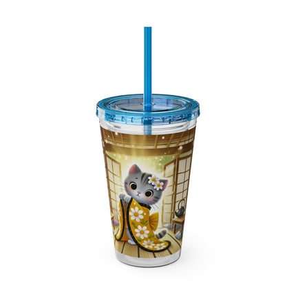 Playful Kitten in the Tea Room Sunsplash Tumbler with Straw, 16oz