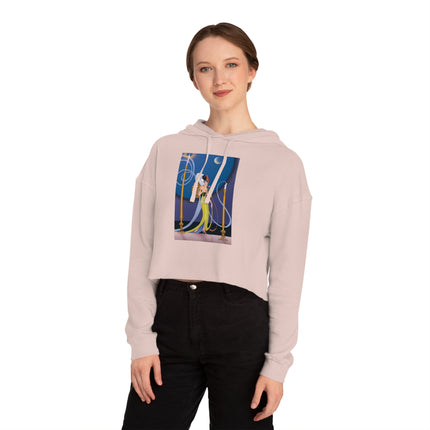 Smoke and Secrets: A Glamorous Encounter in Prohibition Era Women’s Cropped Hooded Sweatshirt