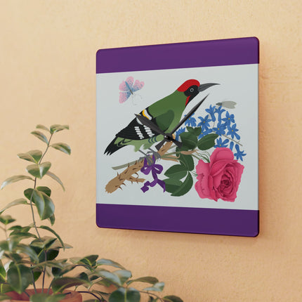 Woodpecker & Rose Acrylic Wall Clock