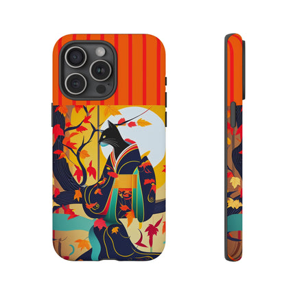 Black Cat in Kimono Phone Cases