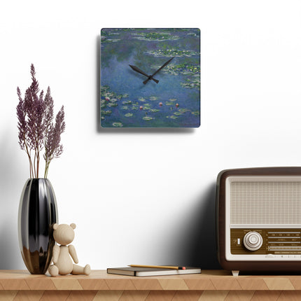 Water Lilies by Claude Monet Acrylic Wall Clock, Round and Square