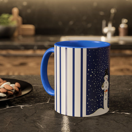 Snowman in Falling Snow Colorful Mugs (11oz, 15oz)