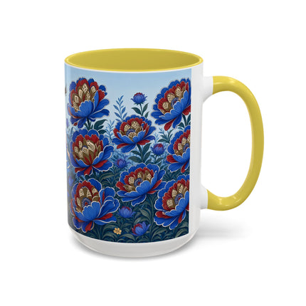 💙🌺 The Sapphire Blossom Garden Dancer Colorful Mug – Art Deco Fashion Fantasy