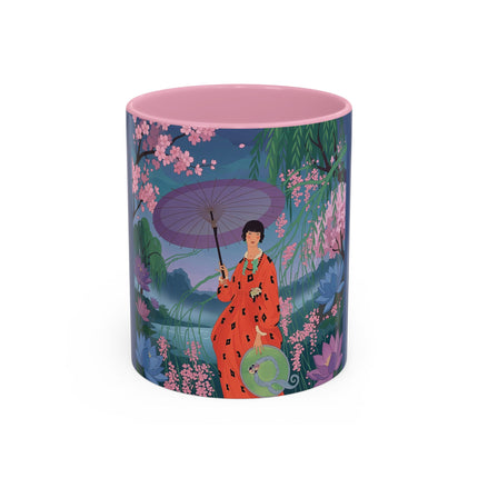 The Lady Of The Cherry Blossoms Colorful Mugs – Art Deco Spring Elegance
