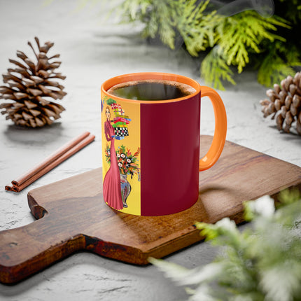 Elegant Holiday Woman with Gifts Colorful Mugs (11oz, 15oz)
