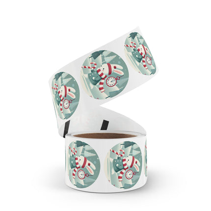 Candy Cane Timekeeper Bunny Round Sticker Label Rolls