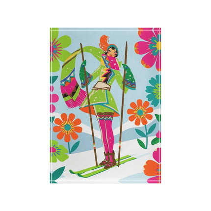 🎿🌸 The Winter Flower Adventurer Acrylic Art Block – Colorful Ski Fantasy