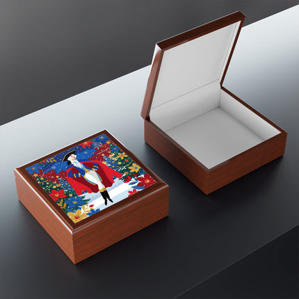 🎭❄️ The Christmas Masquerade Lady Jewelry Box – Art Deco Holiday Fantasy