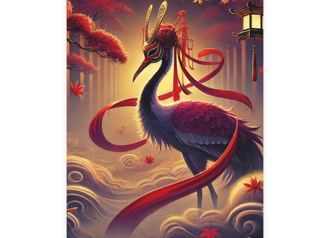 Regal Crimson Crane in the Autumn Mist Postcards (envelopes included) - Bundles of 10, 30, 50 Pieces
