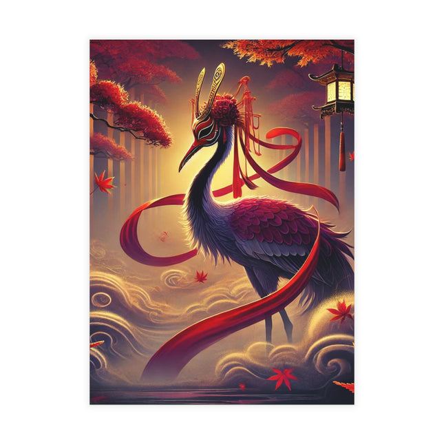 Regal Crimson Crane in the Autumn Mist Postcards (envelopes included) - Bundles of 10, 30, 50 Pieces