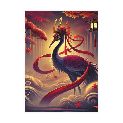 Regal Crimson Crane in the Autumn Mist Postcards (envelopes included) - Bundles of 10, 30, 50 Pieces