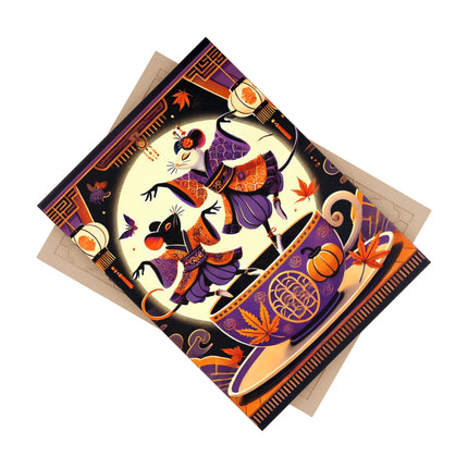 Theatrical Halloween Kabuki Mice on Teacup Ceramic Tile