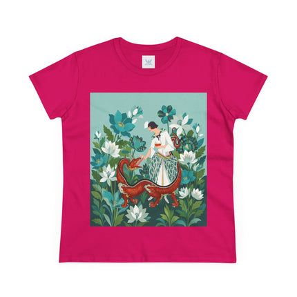 🐉🌿 The Dragon Keeper Cotton Tee – Art Deco Floral Fantasy