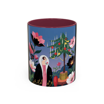 🌹🎄 The Lady Of The Candlelit Rose Tree Colorful Mug – Art Deco Christmas Garden