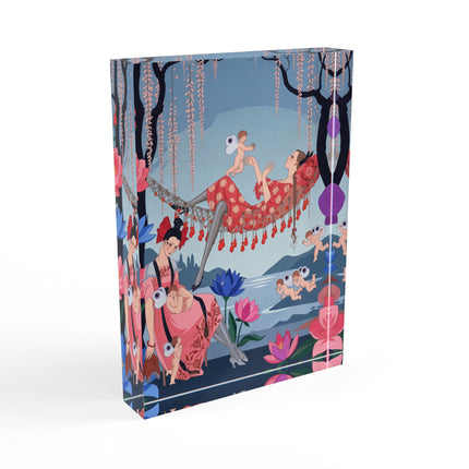 🪽🪷 The Garden Of Little Cupids Acrylic Art Block – Art Deco Botanical Fantasy