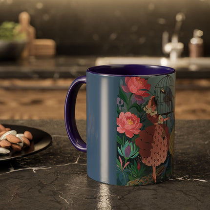 The Ladies And The Enchanted Macaw Colorful Mugs – Art Deco Botanical Elegance