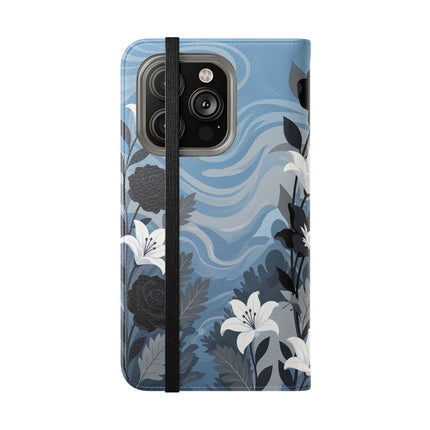 🖤🤍 The Lady Of The Black Rose Garden Flip Case – Art Deco Floral Elegance