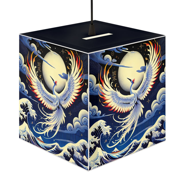 Majestic White Crane Light Cube Lamp