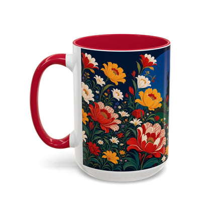 🌺🐦 The Enchanted Birdcage Garden Colorful Mug – Art Deco Floral Fantasy